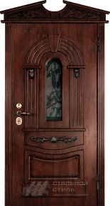 Элитная одностворчатая дверь со стеклом и витражами с отделкой Массив дуба - фото